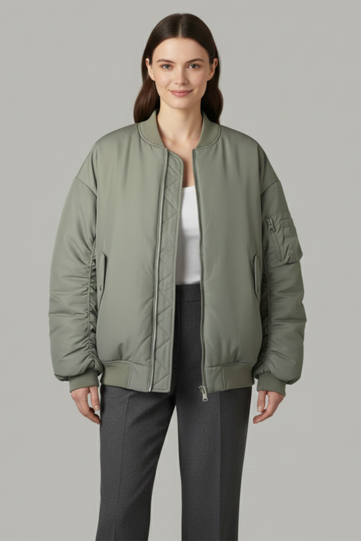 Lucia | Oversized Zip Front Bomber Jacket