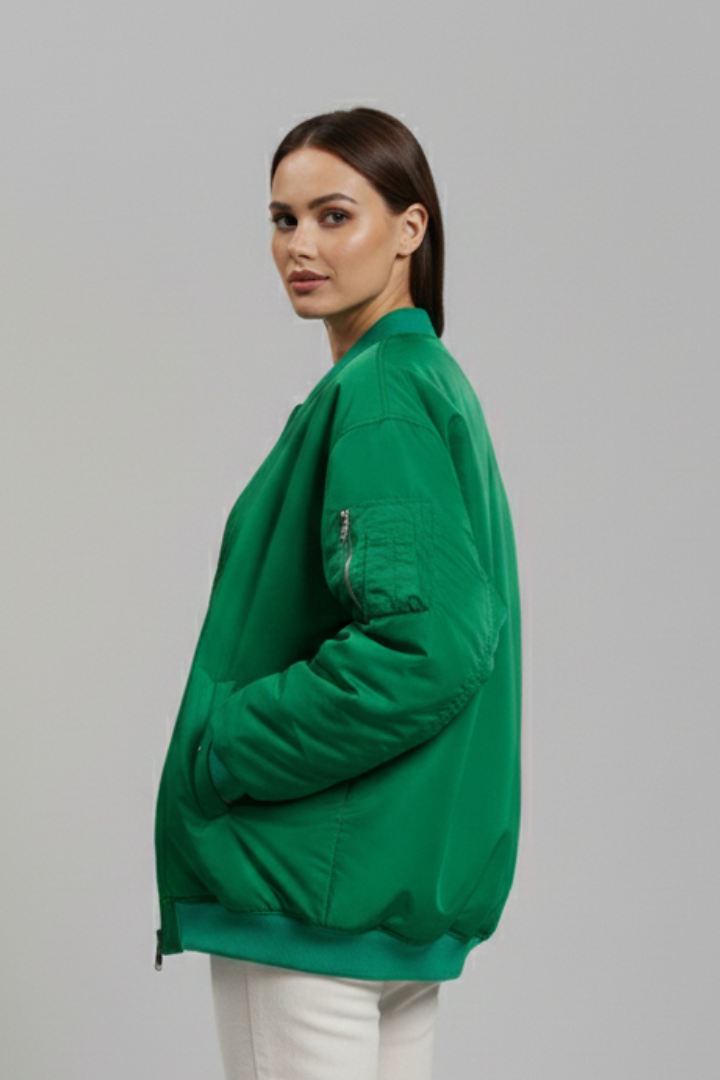 Lucia | Oversized Zip Front Bomber Jacket