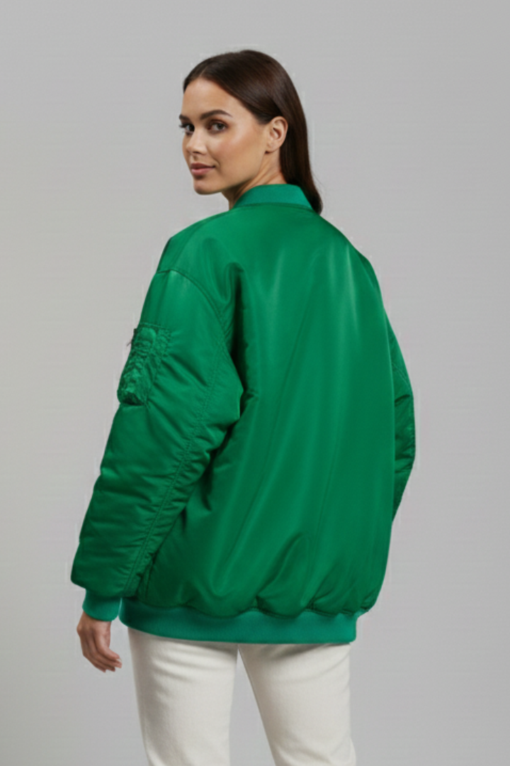 Lucia | Oversized Zip Front Bomber Jacket