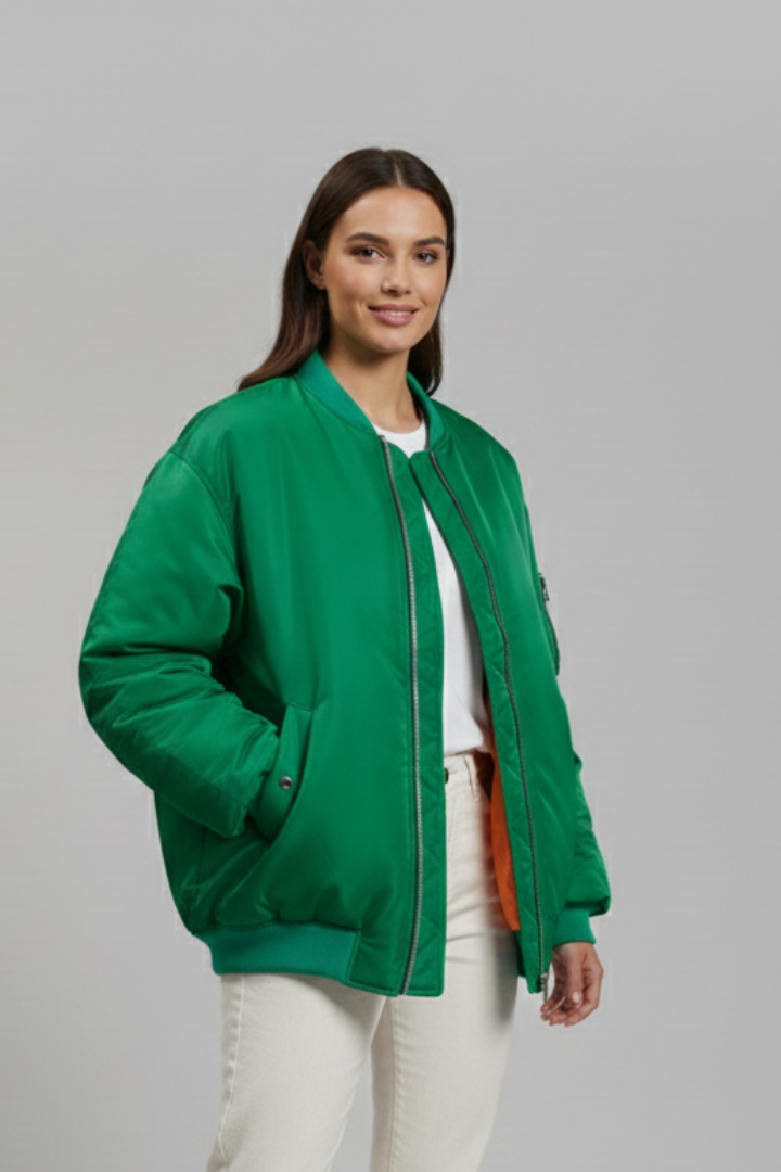 Lucia | Oversized Zip Front Bomber Jacket