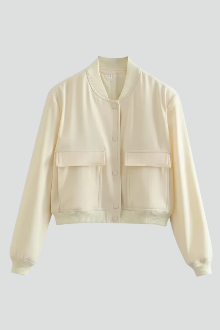 Chloe | Cropped Snap Button Bomber Jacket