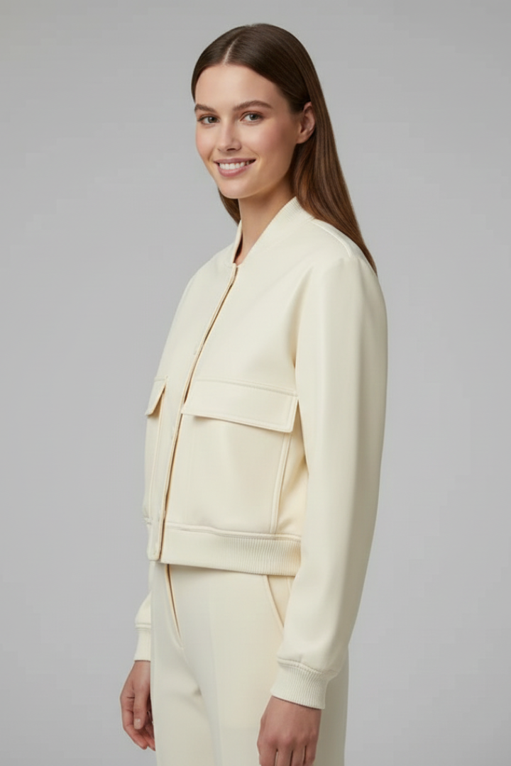 Chloe | Cropped Snap Button Bomber Jacket