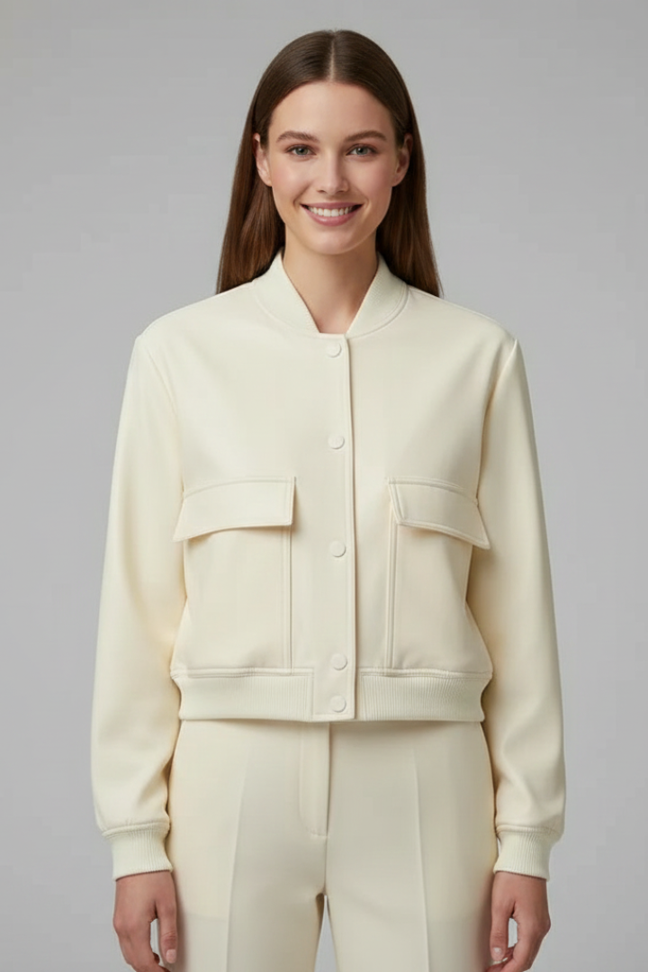 Chloe | Cropped Snap Button Bomber Jacket
