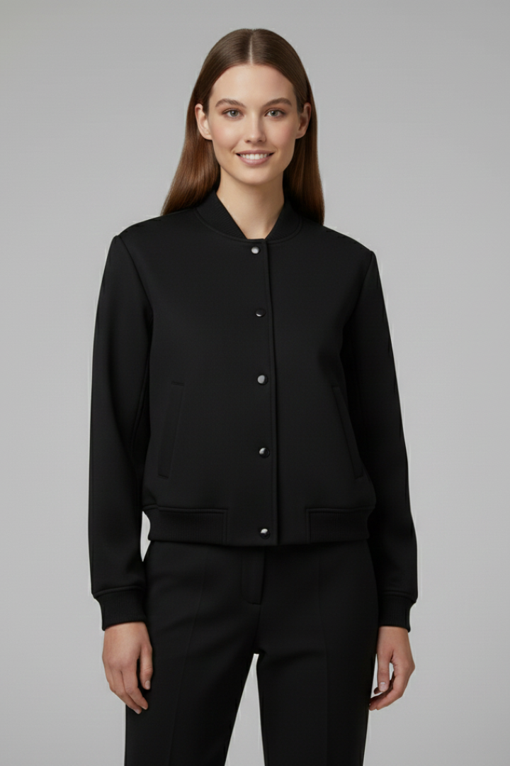 Chloe | Cropped Snap Button Bomber Jacket