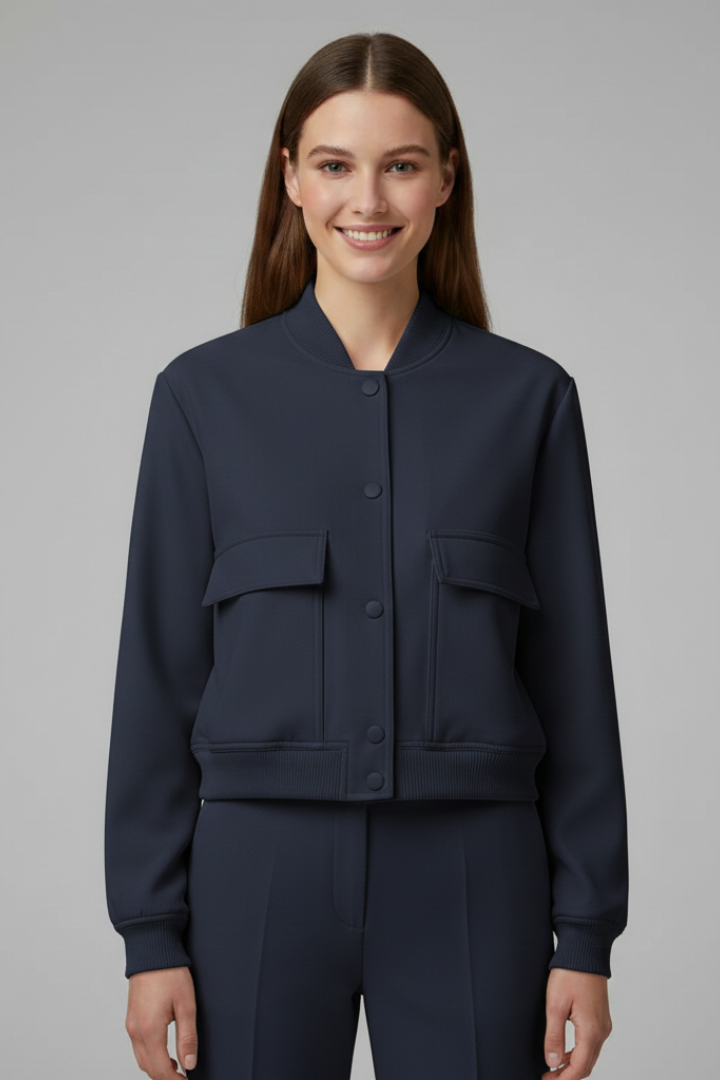 Chloe | Cropped Snap Button Bomber Jacket