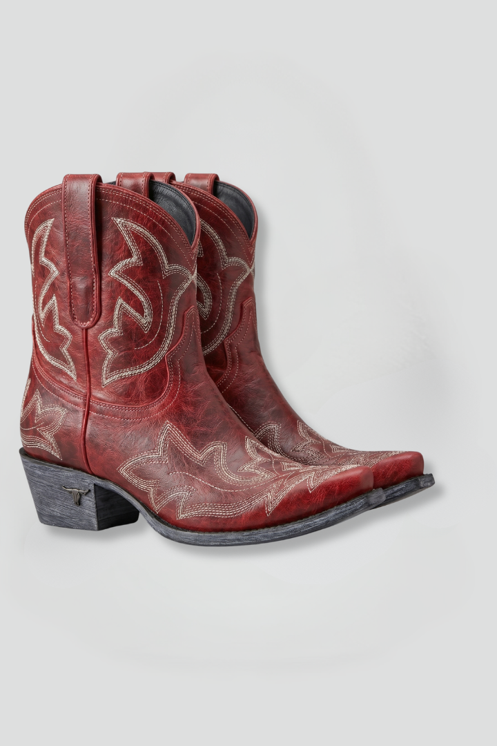 Women's Leather Embroidered Western Ankle Boots