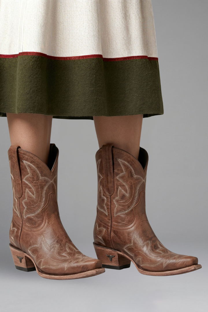 Women's Leather Embroidered Western Ankle Boots