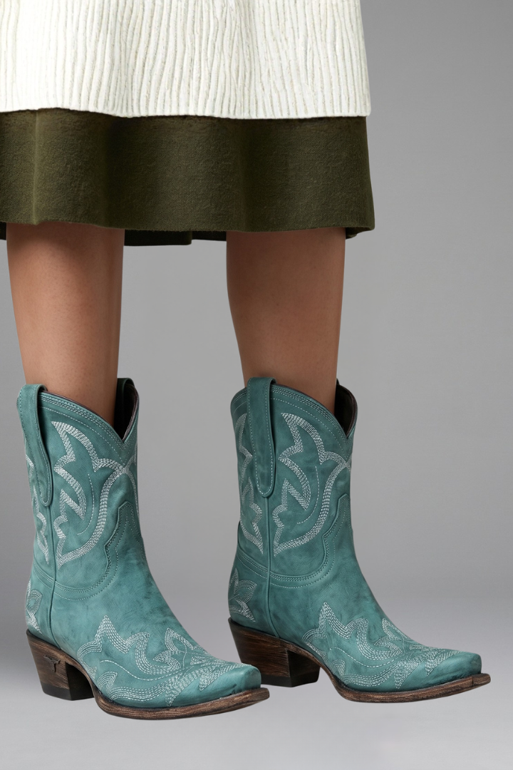 Women's Leather Embroidered Western Ankle Boots