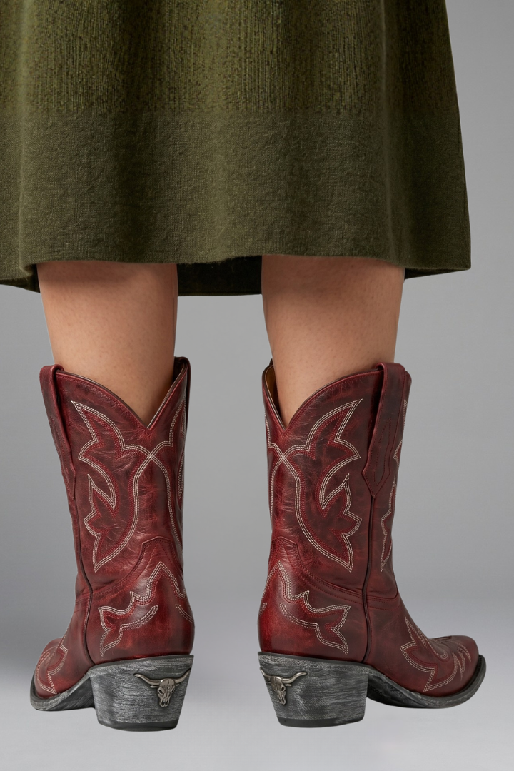 Women's Leather Embroidered Western Ankle Boots