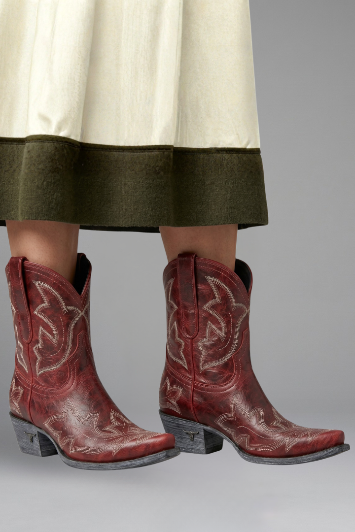 Women's Leather Embroidered Western Ankle Boots