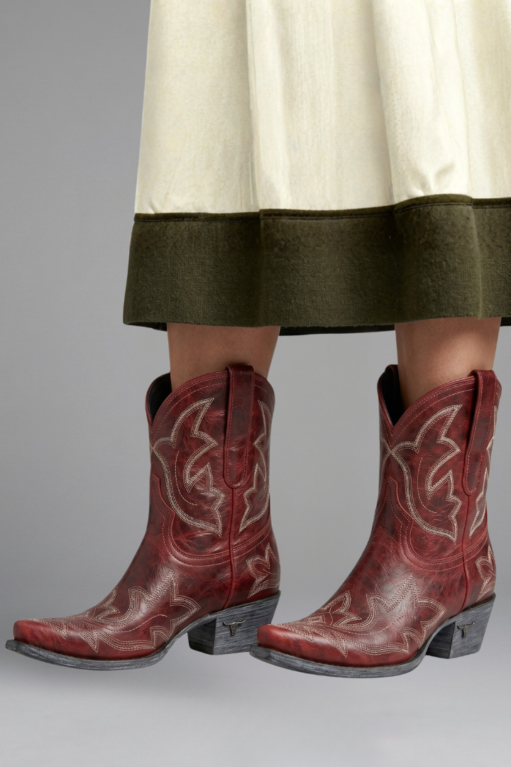 Women's Leather Embroidered Western Ankle Boots