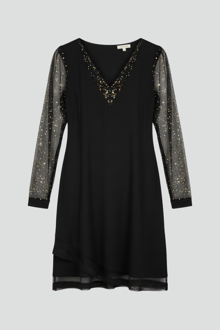Elisa | Elegant Sequin Sleeve V Neck Cocktail Dress
