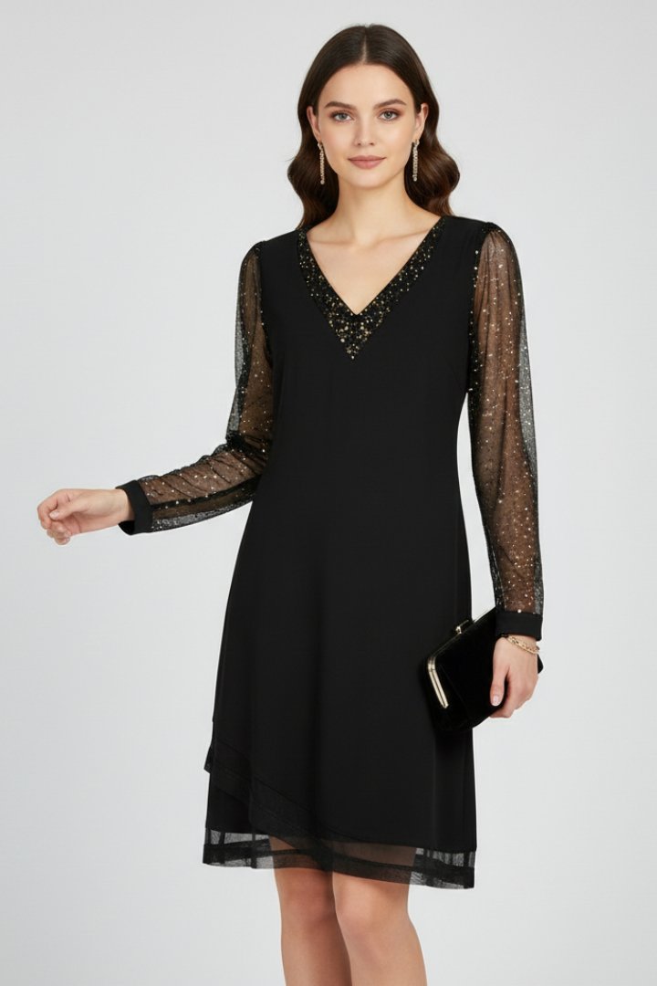 Elisa | Elegant Sequin Sleeve V Neck Cocktail Dress