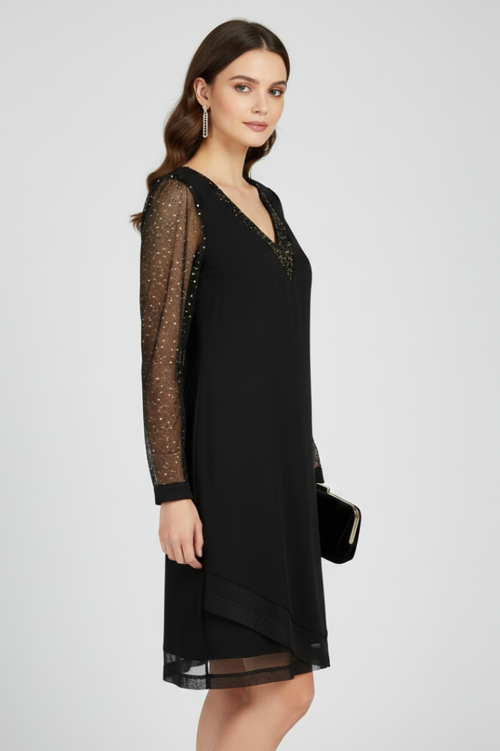 Elisa | Elegant Sequin Sleeve V Neck Cocktail Dress