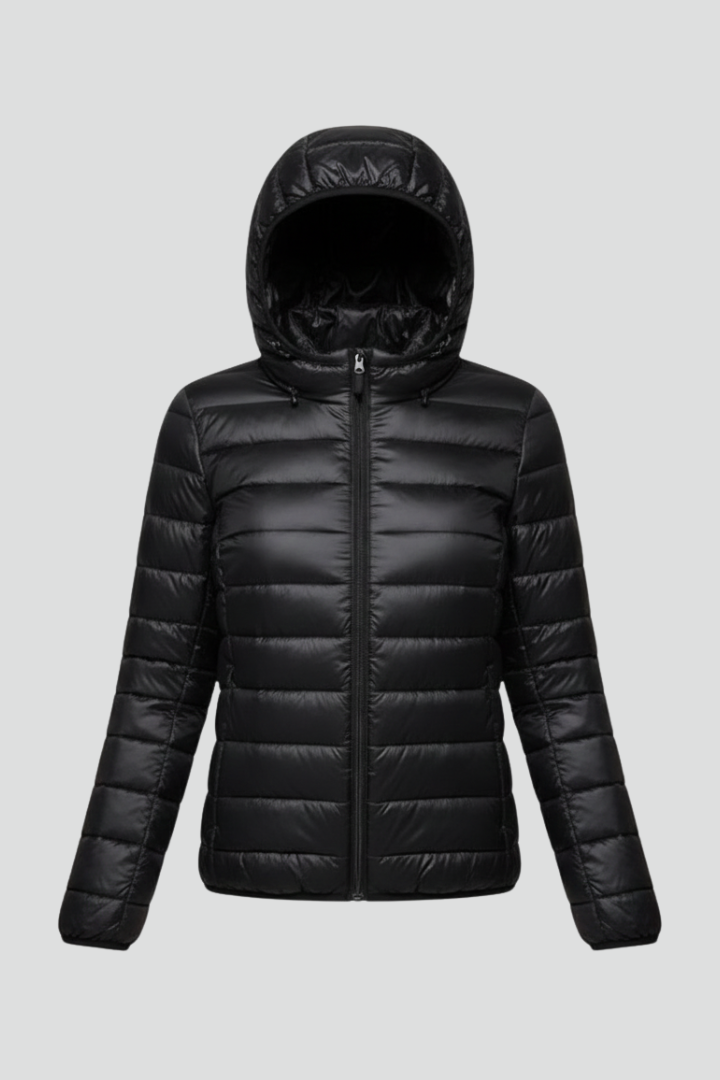 Women's Quilted Puffer Jacket with Hood and Zip