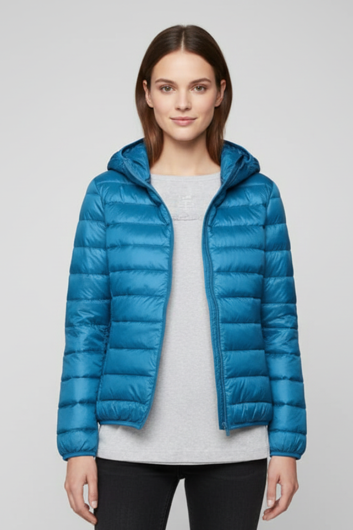 Women's Quilted Puffer Jacket with Hood and Zip