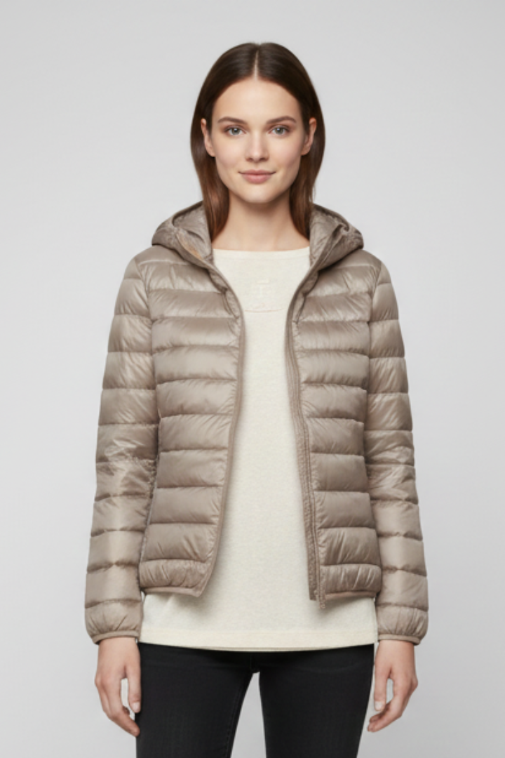Women's Quilted Puffer Jacket with Hood and Zip
