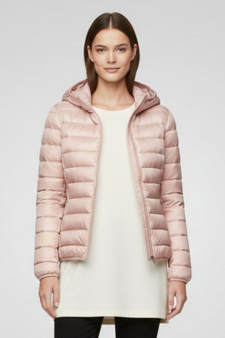 Women's Quilted Puffer Jacket with Hood and Zip