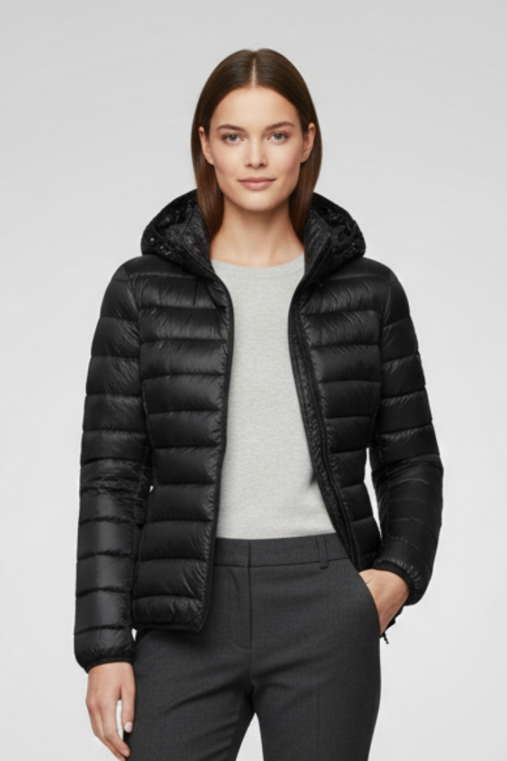 Women's Quilted Puffer Jacket with Hood and Zip