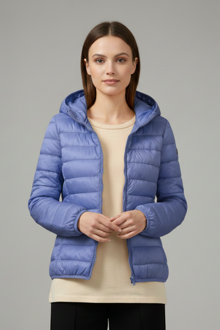 Women's Quilted Puffer Jacket with Hood and Zip