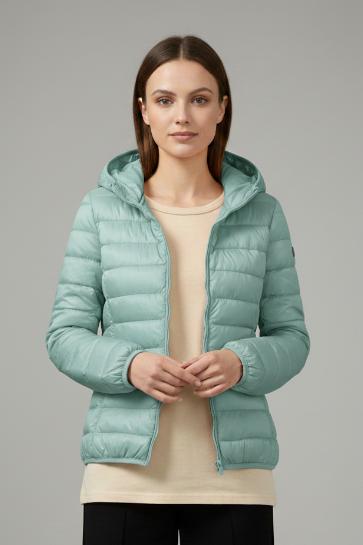 Women's Quilted Puffer Jacket with Hood and Zip