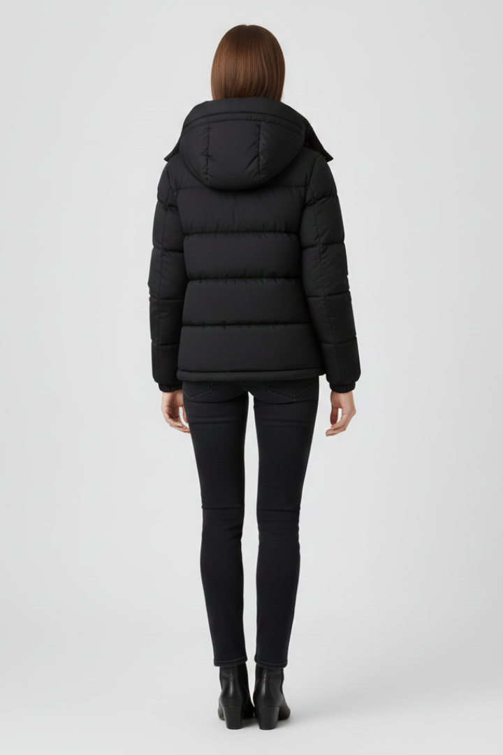 Women's Padded Puffer Jacket with Hood and Side Pockets