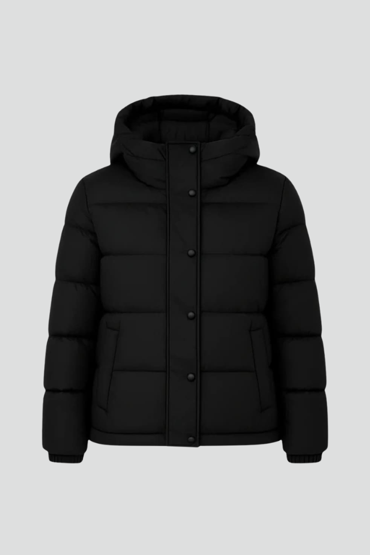 Women's Padded Puffer Jacket with Hood and Side Pockets