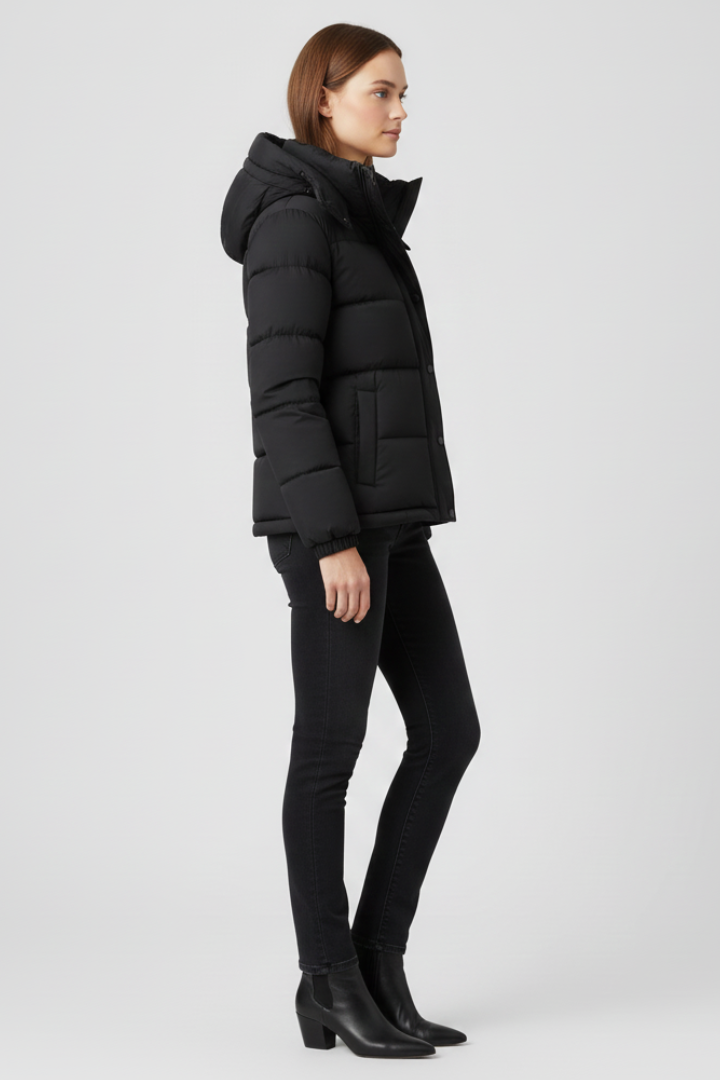 Women's Padded Puffer Jacket with Hood and Side Pockets