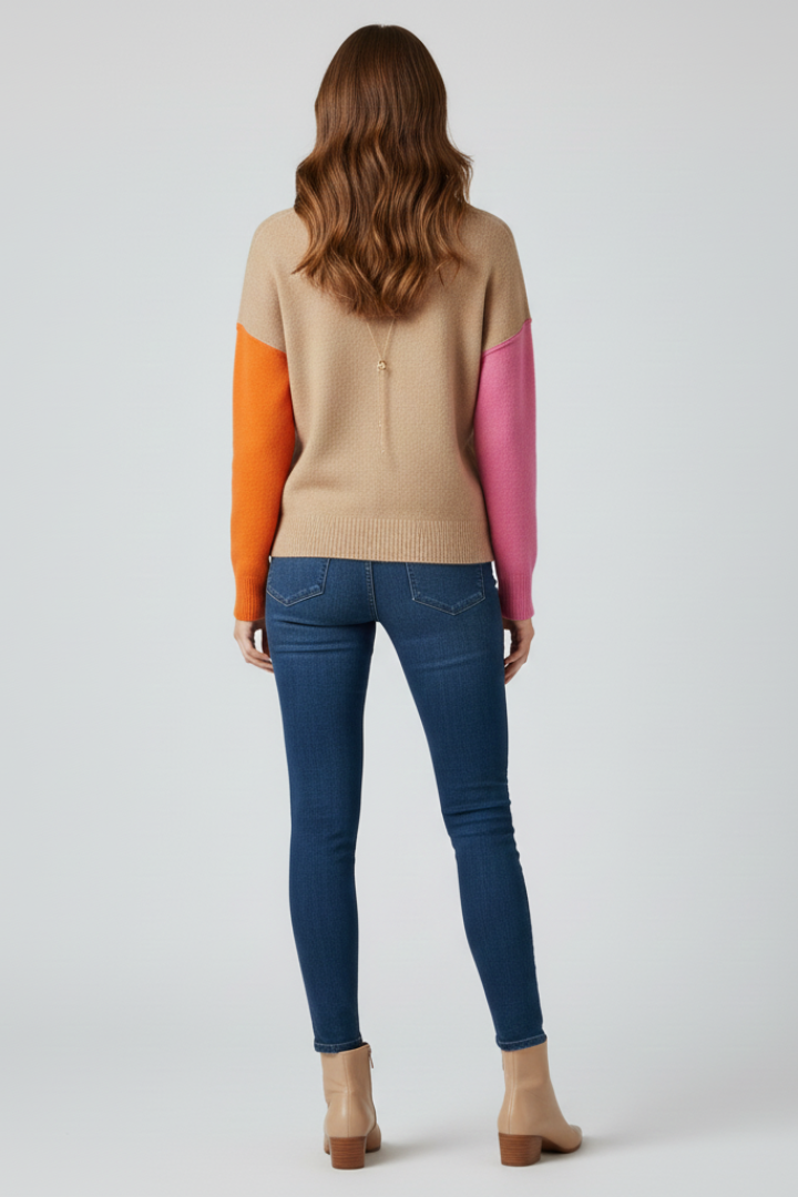 Color Block Turtleneck Knit Sweater