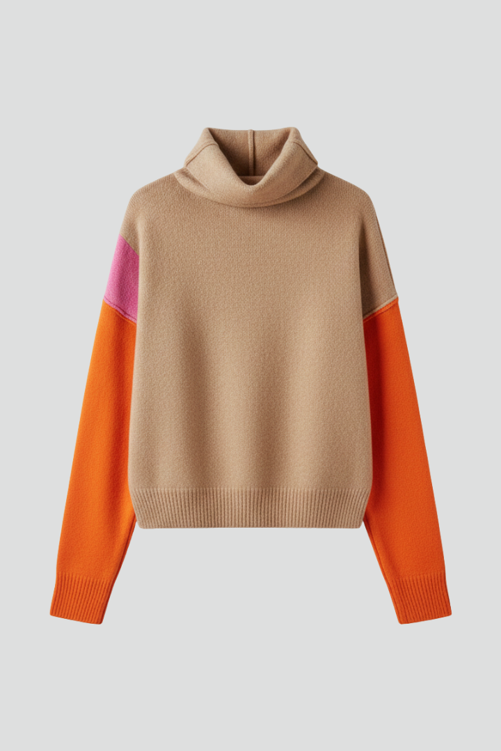Color Block Turtleneck Knit Sweater