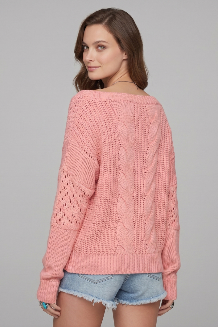 Off Shoulder Cable Knit Sweater for Women