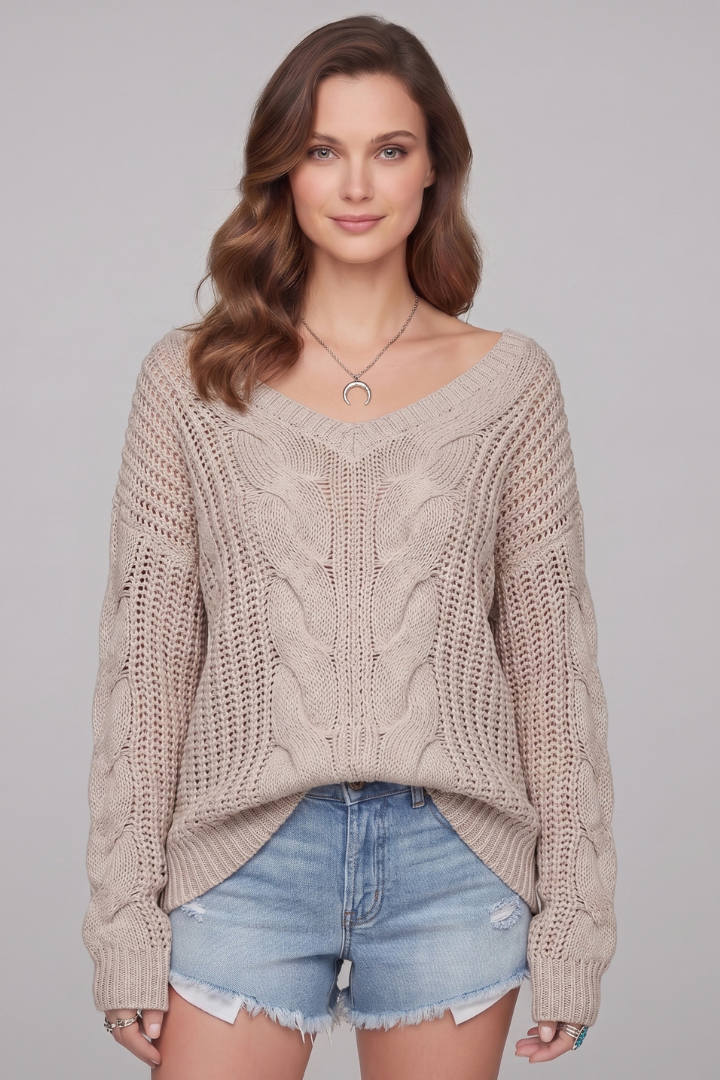 Off Shoulder Cable Knit Sweater for Women