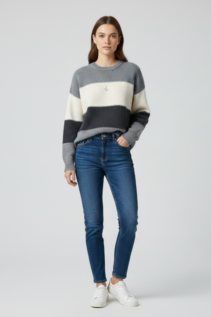 Striped Crew Neck Knit Sweater