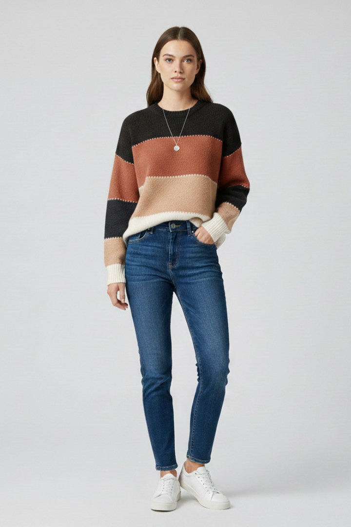 Striped Crew Neck Knit Sweater