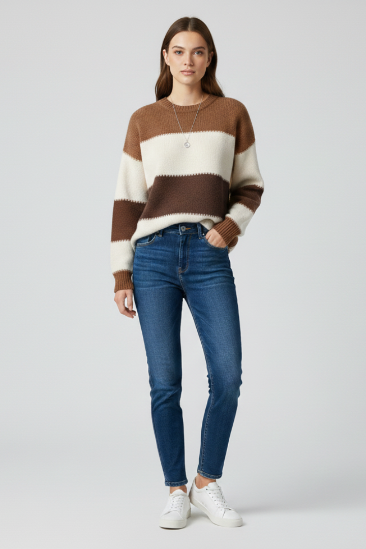 Striped Crew Neck Knit Sweater