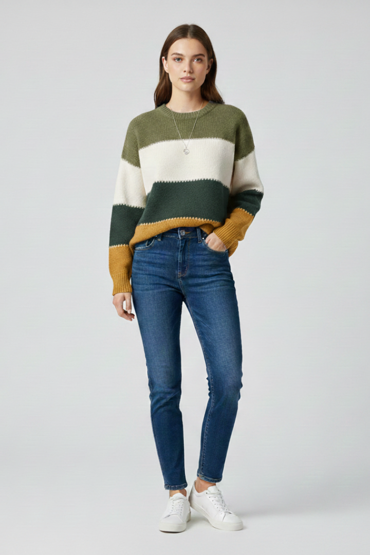 Striped Crew Neck Knit Sweater