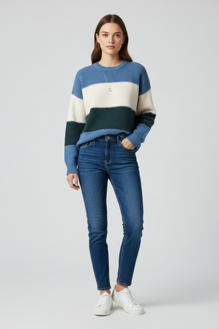 Striped Crew Neck Knit Sweater