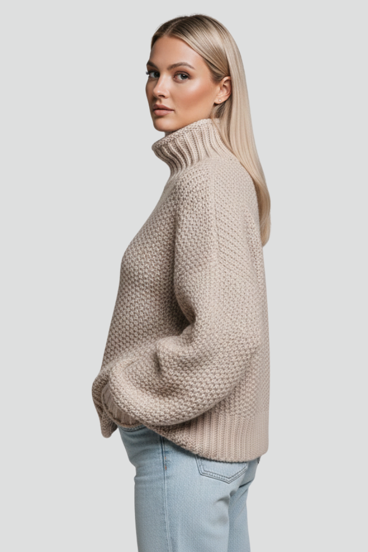 Emilia | Textured Long Sleeve Turtleneck Sweater