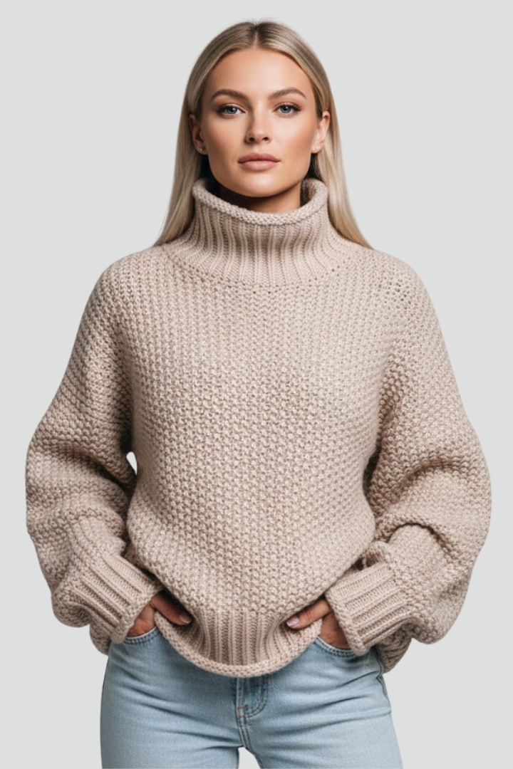 Emilia | Textured Long Sleeve Turtleneck Sweater