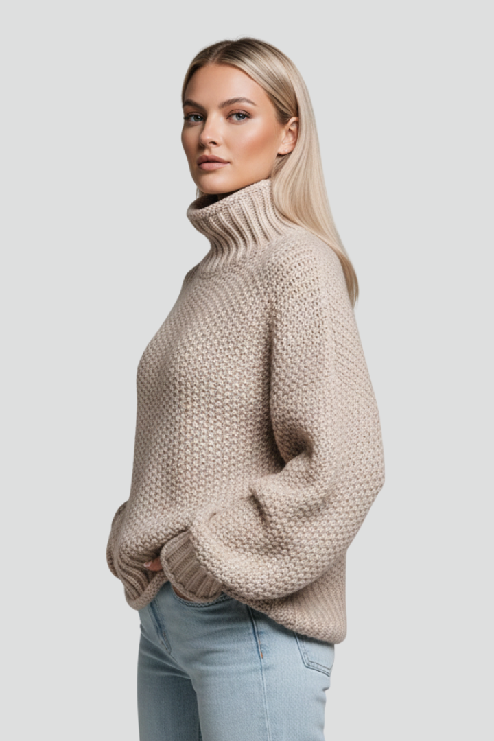 Emilia | Textured Long Sleeve Turtleneck Sweater