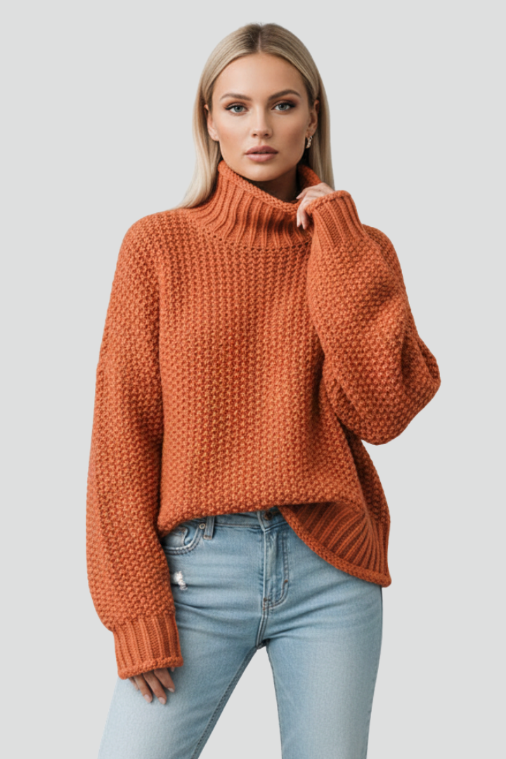 Emilia | Textured Long Sleeve Turtleneck Sweater