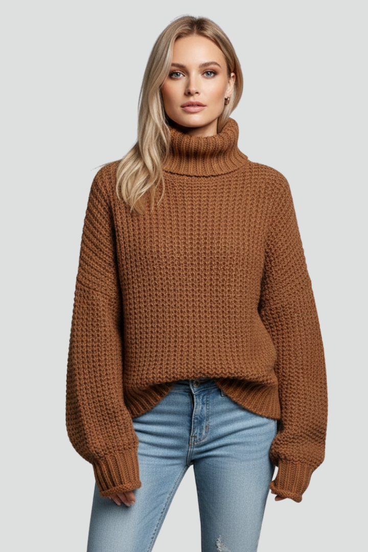 Emilia | Textured Long Sleeve Turtleneck Sweater