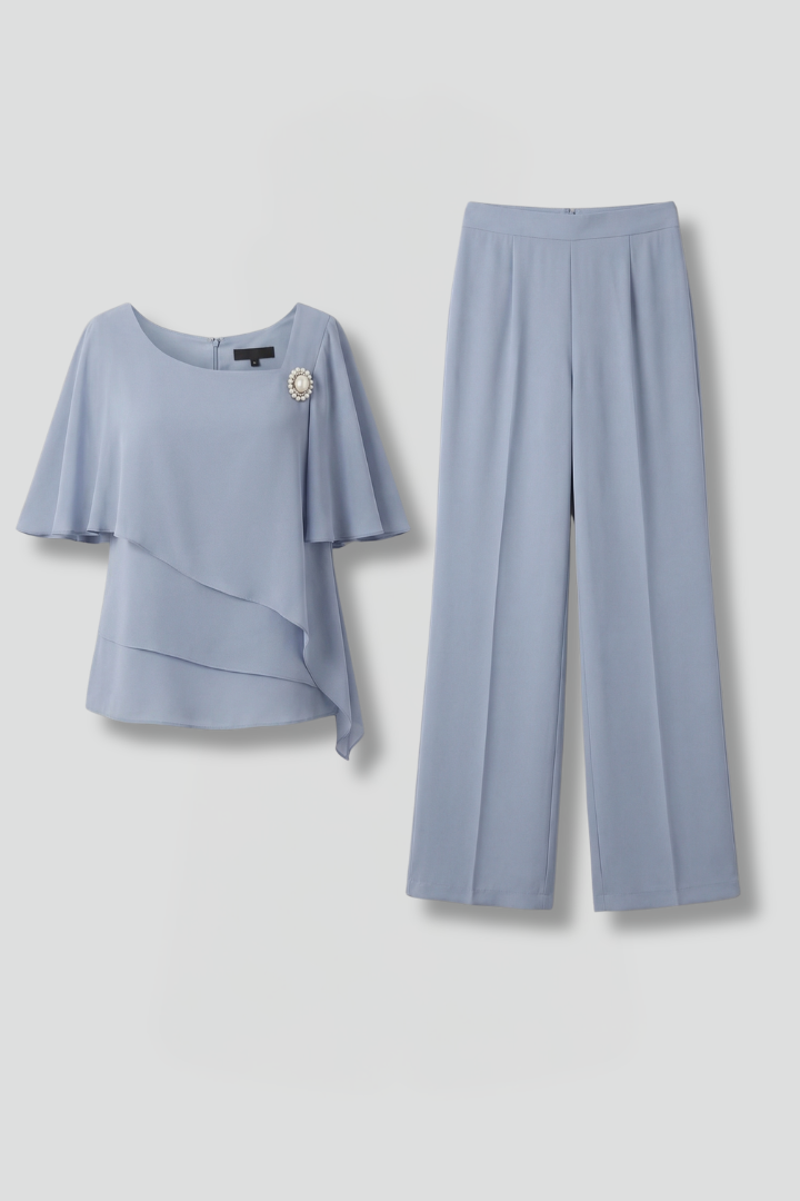 Elegant Layered Top and Wide Leg Pants Set