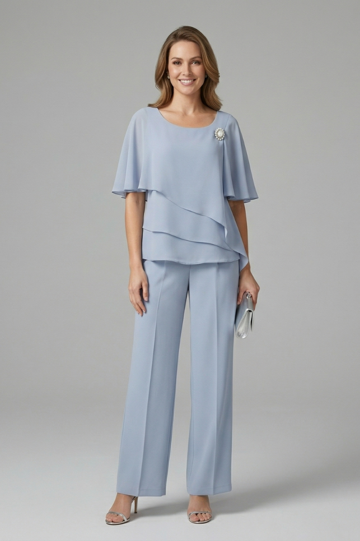 Elegant Layered Top and Wide Leg Pants Set