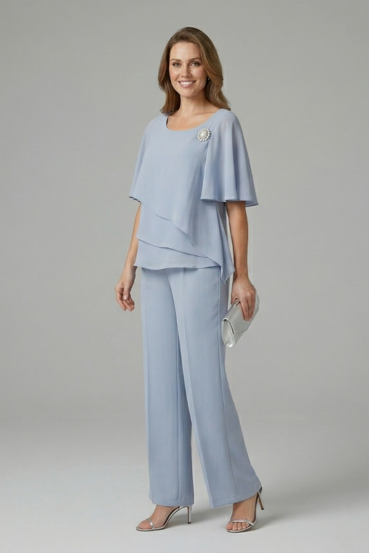 Elegant Layered Top and Wide Leg Pants Set