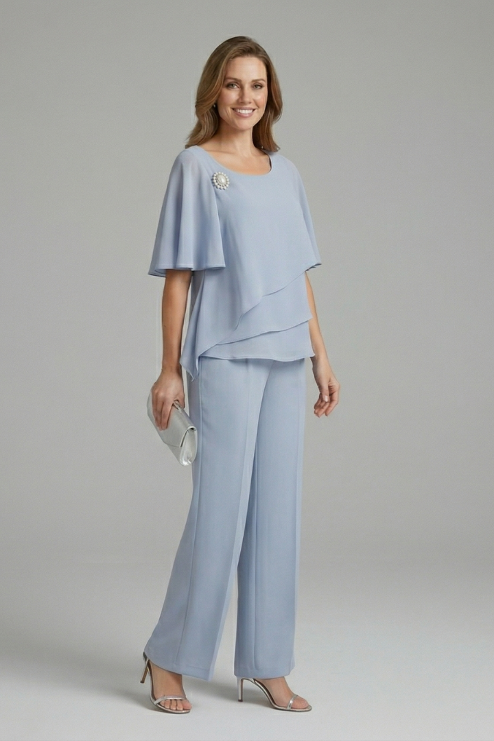 Elegant Layered Top and Wide Leg Pants Set