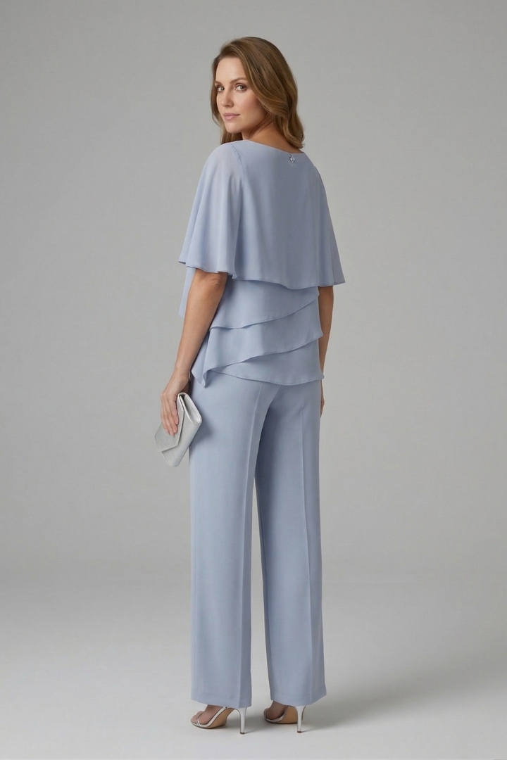 Elegant Layered Top and Wide Leg Pants Set