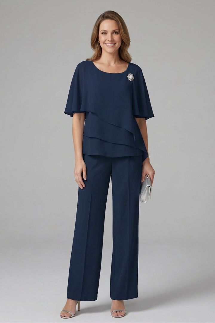 Elegant Layered Top and Wide Leg Pants Set