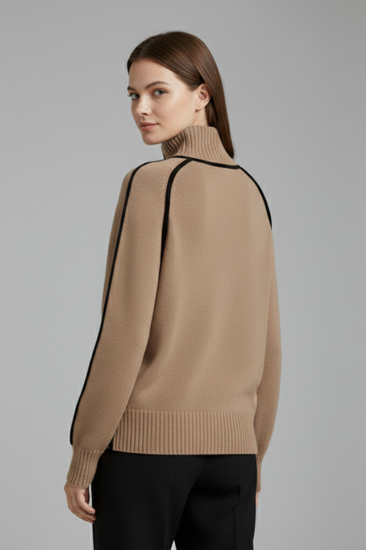Mock Neck Contrast Trim Pullover
