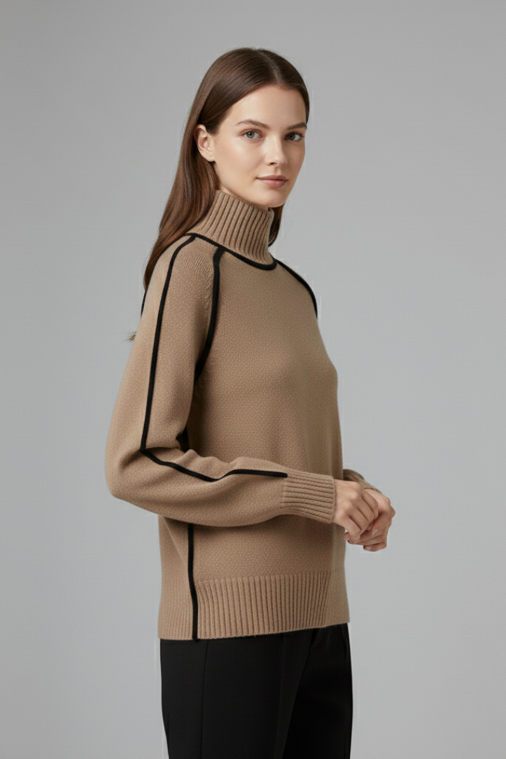 Mock Neck Contrast Trim Pullover